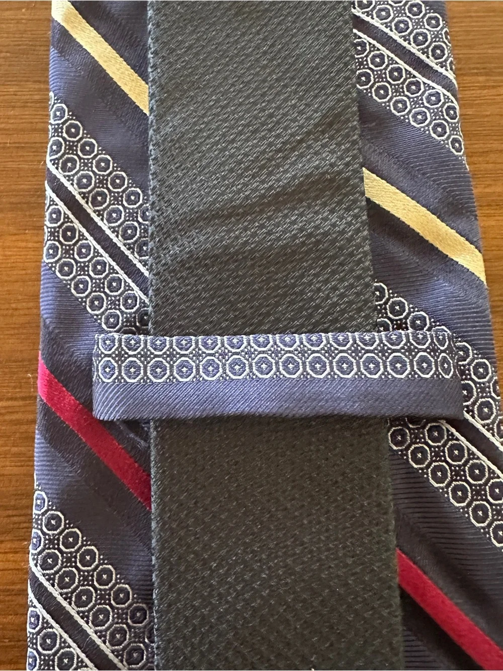 John W. Nordstrom Navy Tie with Red & Gold Stripes